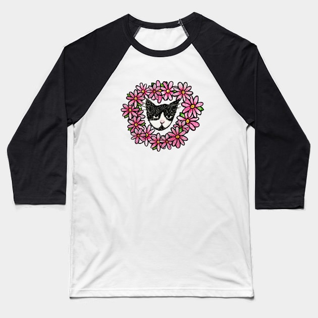 Tuxedo Cat Baseball T-Shirt by bubbsnugg